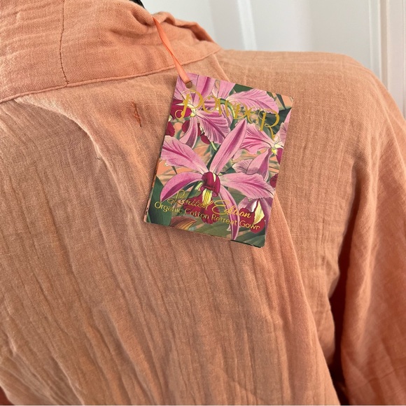 Powder ORGANIC COTTON RETREAT GOWN IN CORAL Limited Edition Beach Coverup Robe - Picture 11 of 14